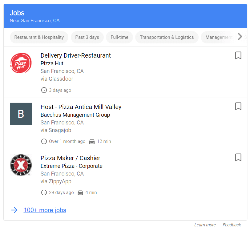 Job posting SERP feature - example