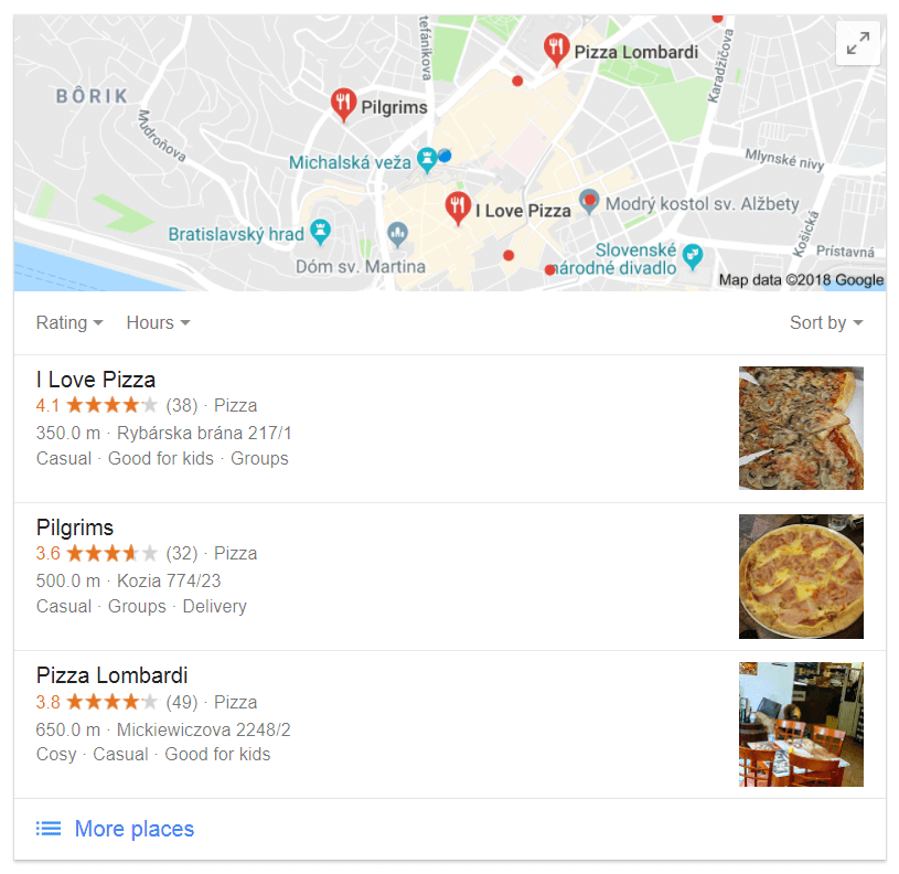 Map pack in Google SERP - example