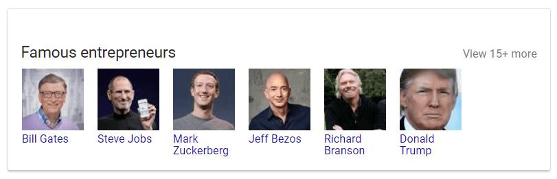 Similar entities feature in Google Search - example