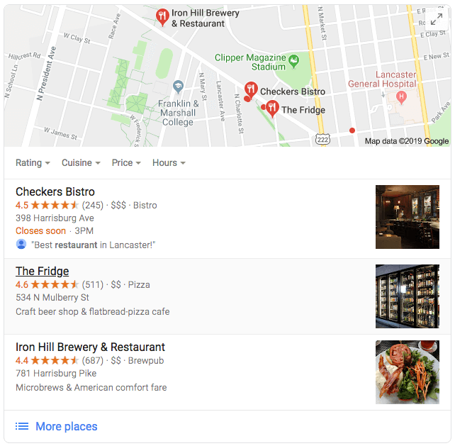 Google SERP local map pack
