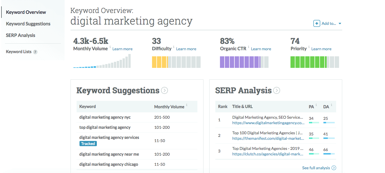 Moz keyword explorer