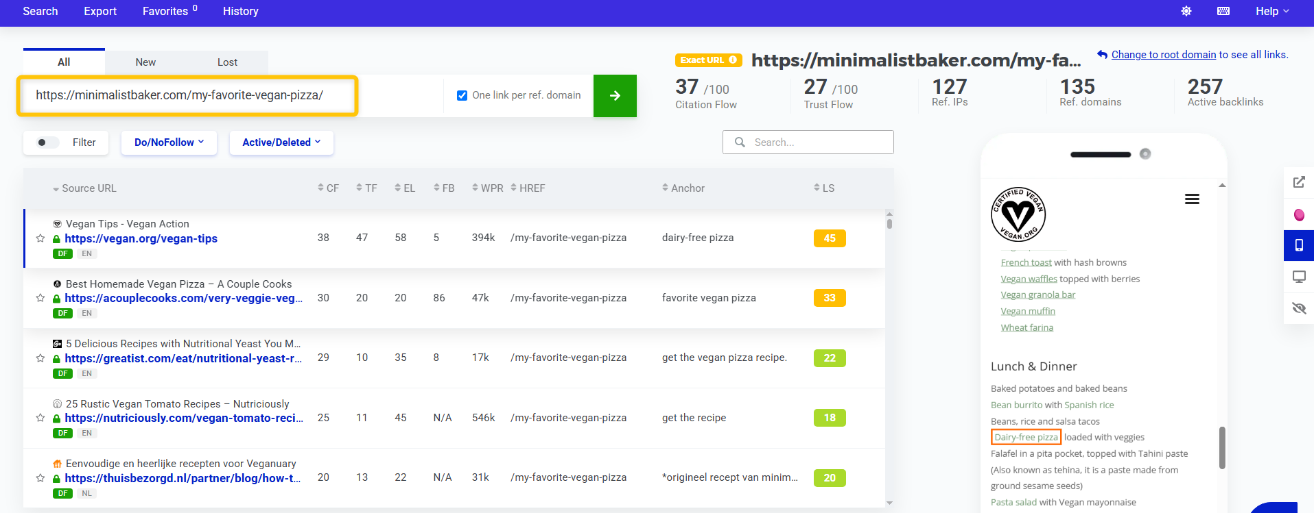 LinkMiner backlinks example