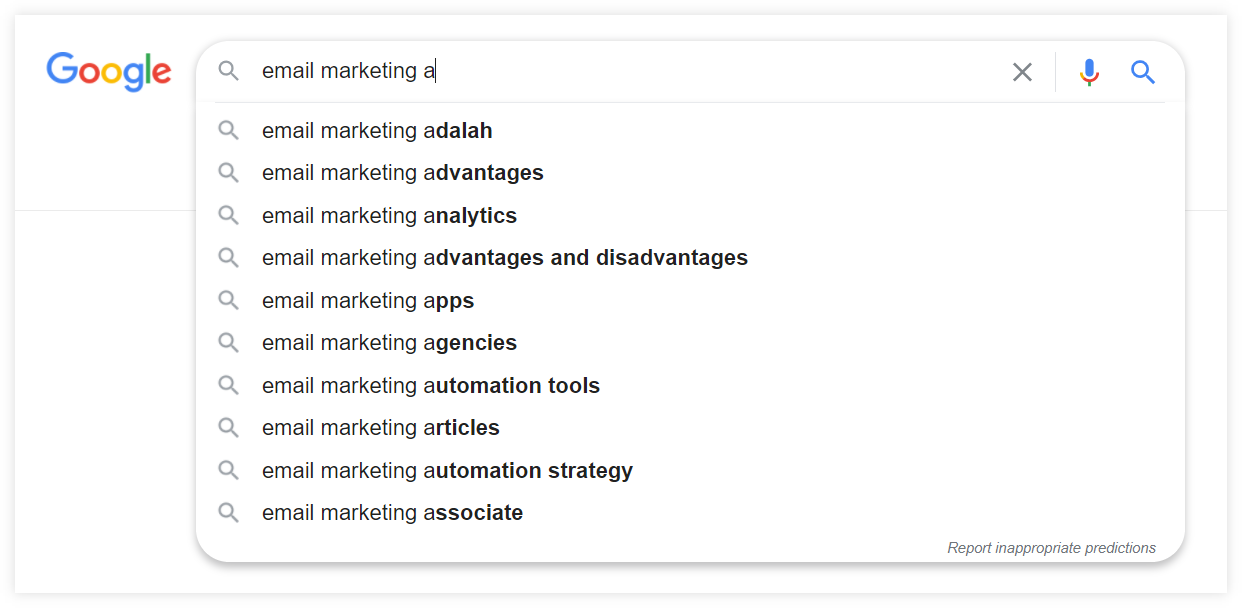 google autocomplete results a