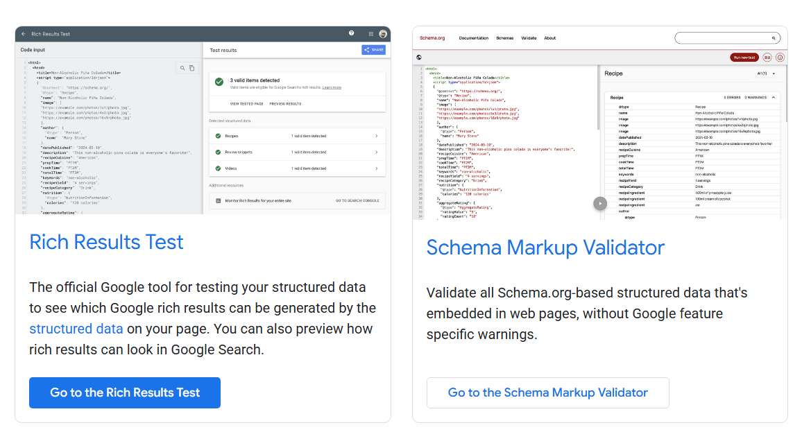 Testing schema markups with Google tools